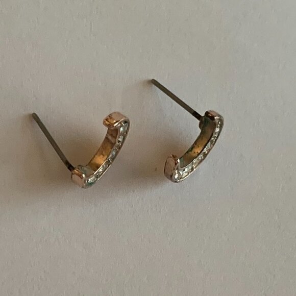Gold Rhinestone Crescent Moon Stud Earrings - Picture 3 of 5